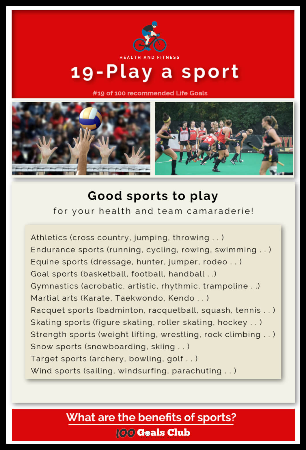 Benefits of sports | There are numerous benefits of playing a sport and one of the best activities, combining physical activity by either an individual or team competing against each other, with entertainment value. Play sports to improve your fitness.